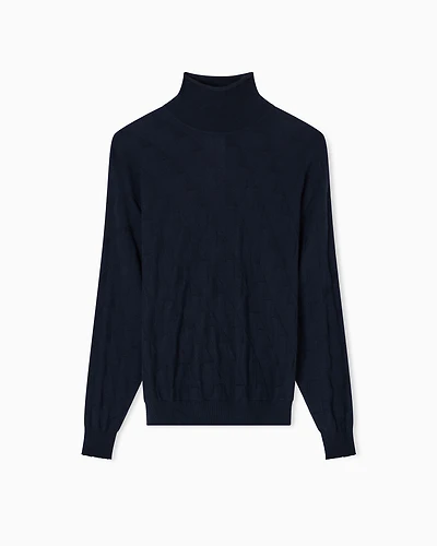 Emporio Armani - Icon diamond-motif mock-neck jumper, Woman, Navy Blue, Size: S