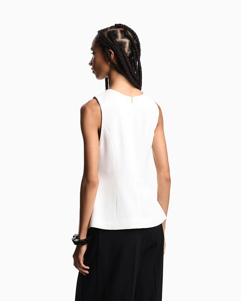 Emporio Armani - Stretch sandblasted fabric crossover top, Woman, Beige, Size:
