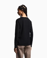Emporio Armani - ASV organic-jersey long-sleeved T-shirt with a flocked logo print, Woman, Black, Size: