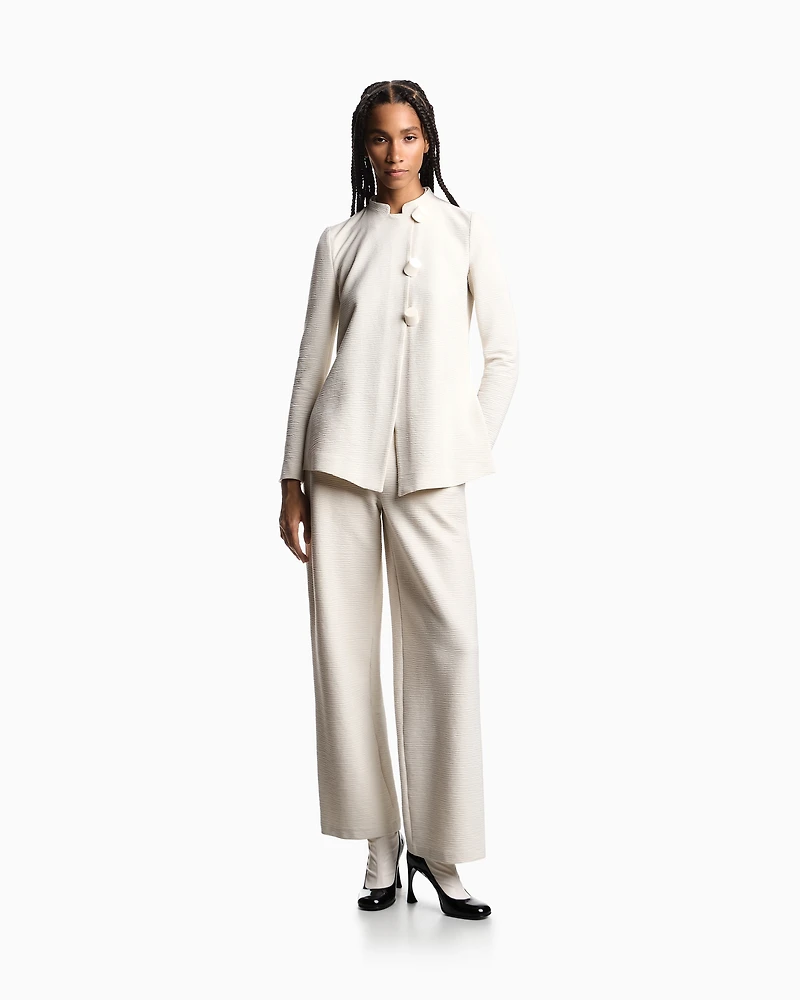 Emporio Armani - ASV embossed, textured jersey palazzo trousers, Woman, Beige, Size: