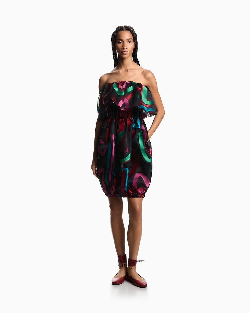 Emporio Armani - Multicoloured fil coupé organza dress with a ruffle, Woman, Size: