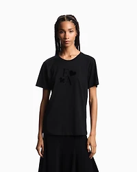 Emporio Armani - ASV organic-jersey T-shirt with a flocked logo print, Woman, Black, Size: