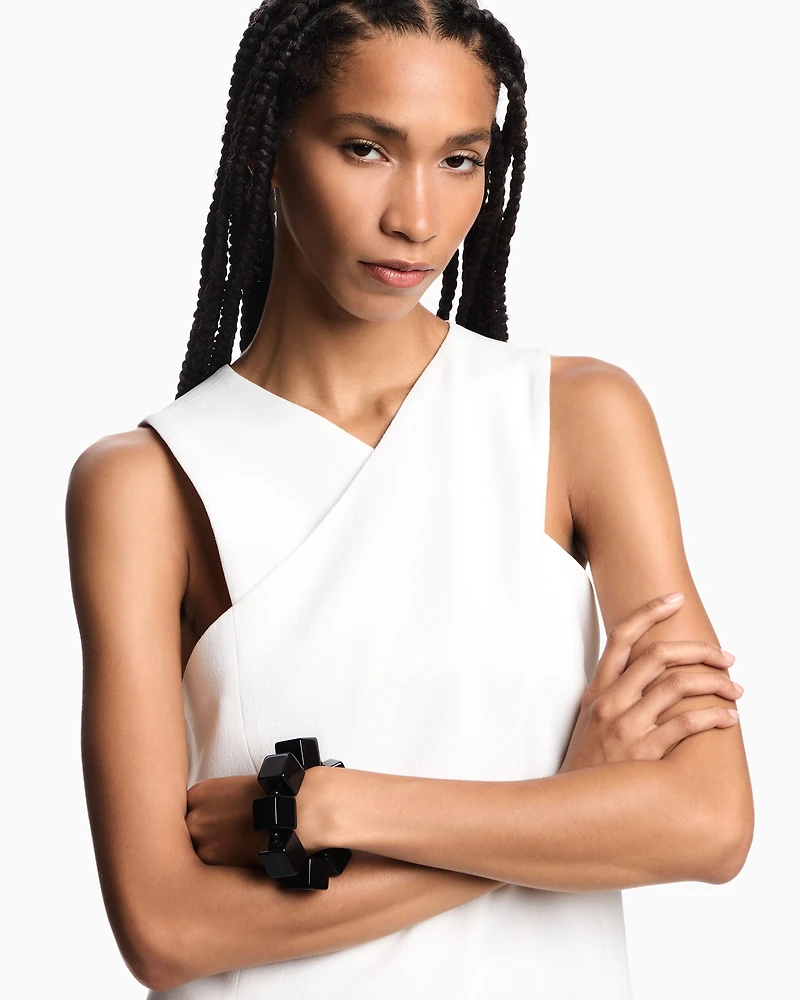 Emporio Armani - Stretch sandblasted fabric crossover top, Woman, Beige, Size: