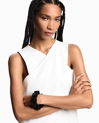 Emporio Armani - Stretch sandblasted fabric crossover top, Woman, Beige, Size: