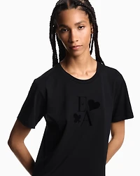 Emporio Armani - ASV organic-jersey T-shirt with a flocked logo print, Woman, Black, Size: