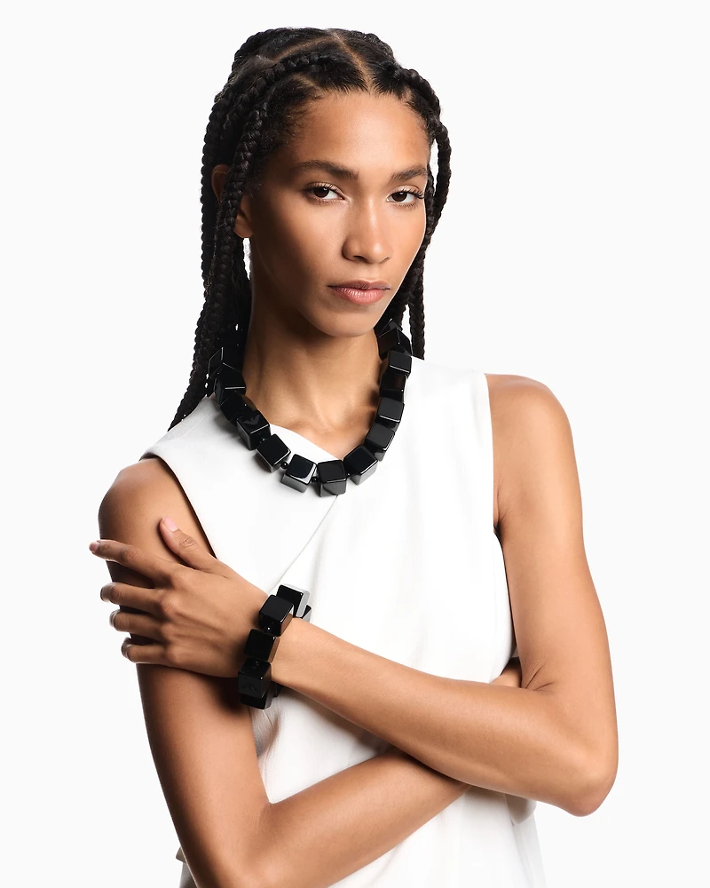 Emporio Armani - Necklace with cubes and micro spheres, Woman, Black, Size: TU