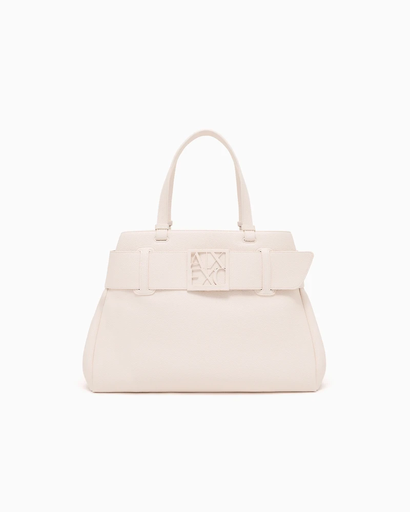Armani Exchange - Large shoulder bag with ASV logo detail, Woman, White, Size: TU