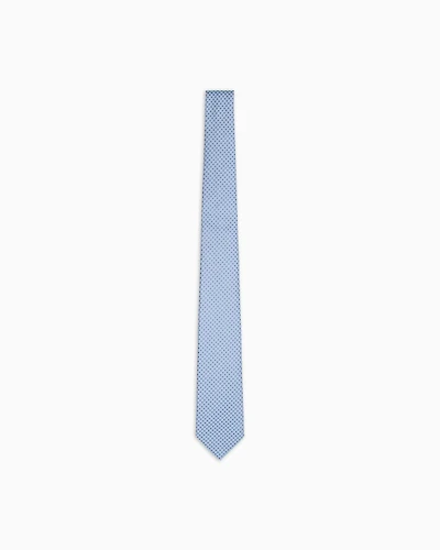Emporio Armani - Pure silk tie with jacquard op-art micro-pattern, Man, Light Blue, Size: TU