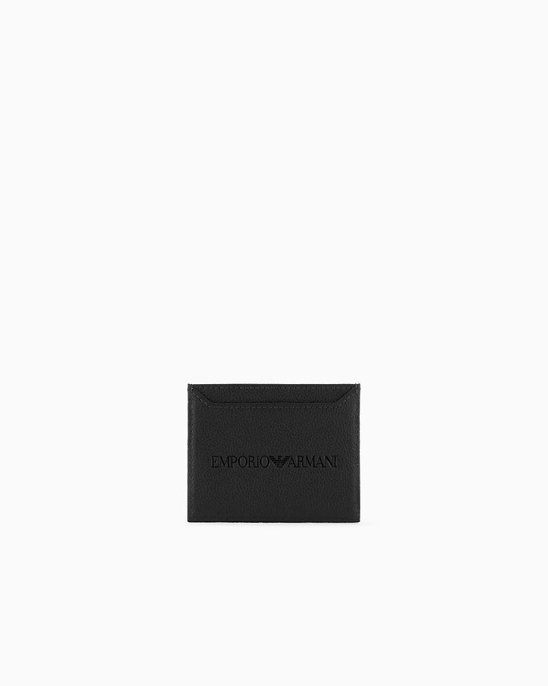 Emporio Armani - Tumbled leather card holder, Man, Black, Size: TU