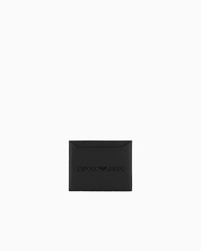Emporio Armani - Tumbled leather card holder, Man, Black, Size: TU