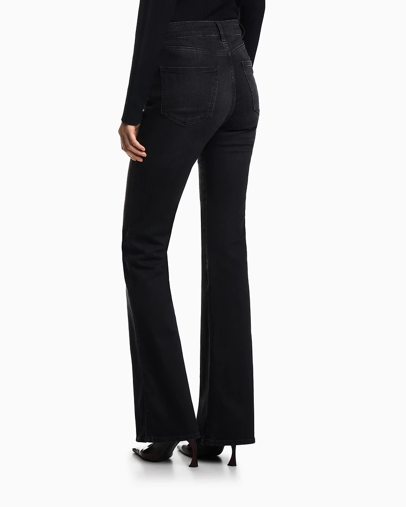 Emporio Armani - J47 Mid-high rise jeans with a flared leg worn-look stretch denim, Woman, Black, Size: