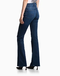 Emporio Armani - J47 Mid-high rise jeans with a flared leg worn-look stretch denim, Woman, Blue, Size: