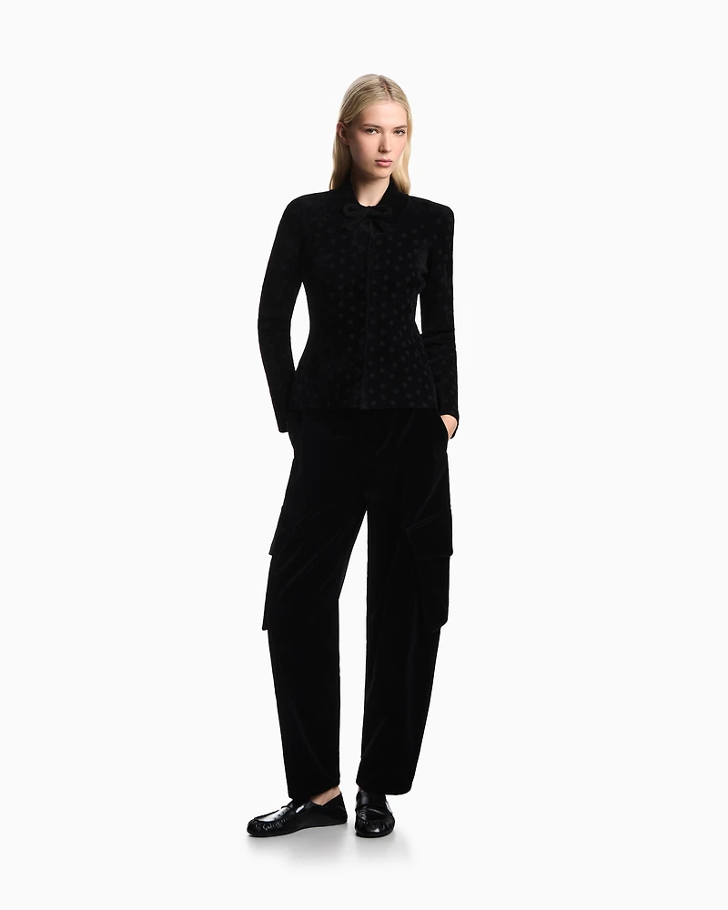 Emporio Armani - Polka-dot jacquard bonded chenille jacket with bow, Woman, Black, Size: