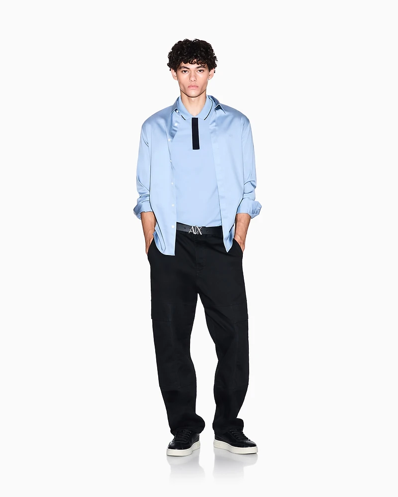 Armani Exchange - Slim fit polo with button insert, Man, Light Blue, Size: