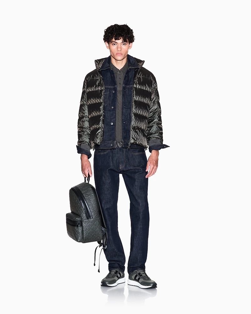Armani Exchange - TONE ON ALLOVER LOGO PUFFER JACKET, Man, Beige, Size: