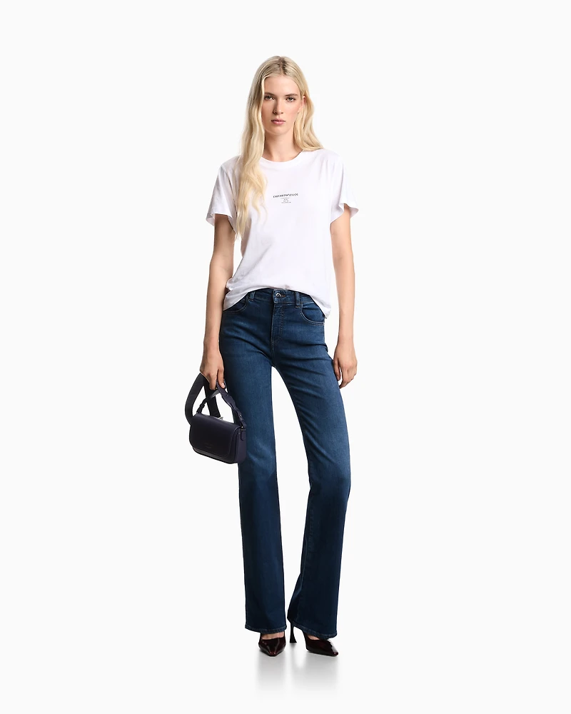 Emporio Armani - J47 Mid-high rise jeans with a flared leg worn-look stretch denim, Woman, Blue, Size: