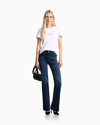 Emporio Armani - J47 Mid-high rise jeans with a flared leg worn-look stretch denim, Woman, Blue, Size:
