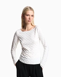 Emporio Armani - Jacquard jersey jumper with a geometric pattern, Woman, White, Size: