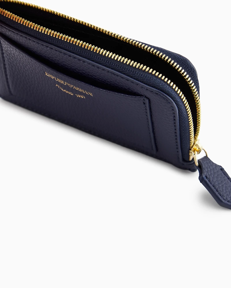Emporio Armani - MyEA deer-print card holder with wrap-around zip, Woman, Blue, Size: TU