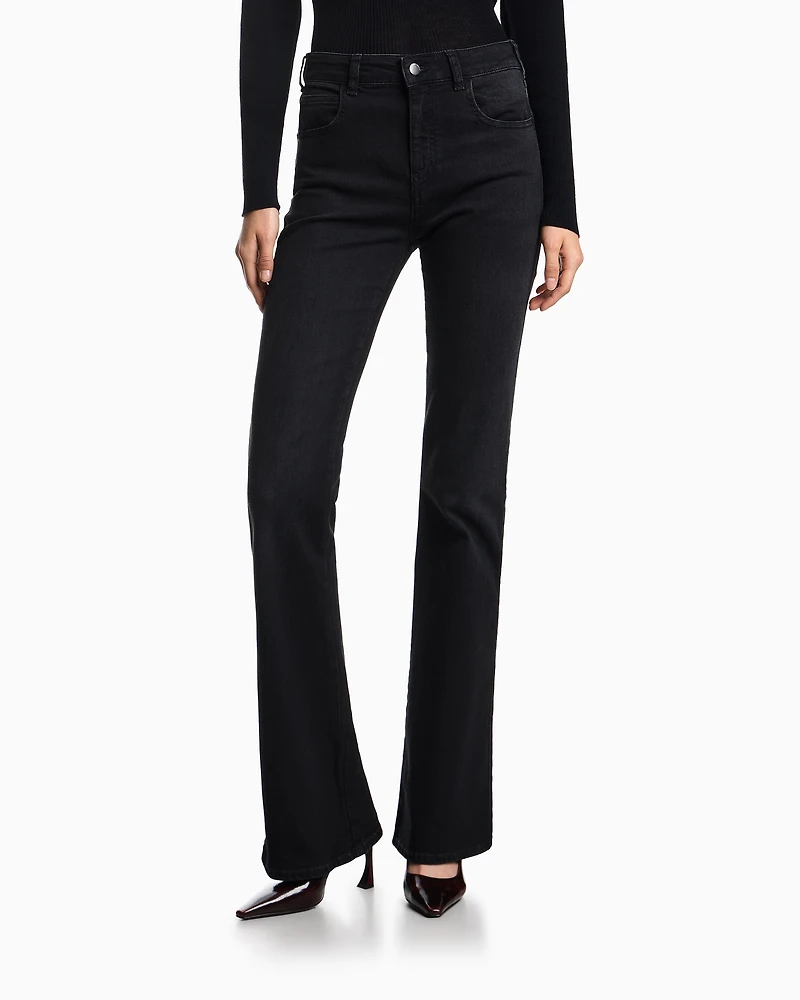 Emporio Armani - J47 Mid-high rise jeans with a flared leg worn-look stretch denim, Woman, Black, Size: