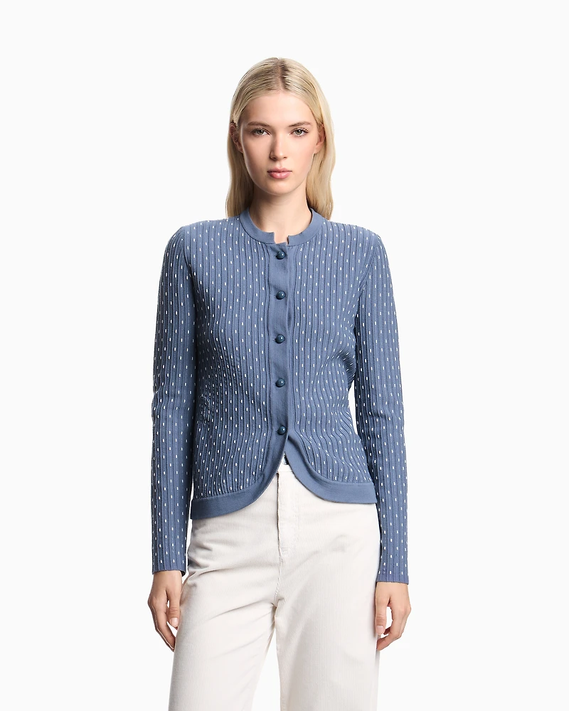 Emporio Armani - Polka-dot viscose-jacquard plain-knit cardigan, Woman, Light Blue, Size: