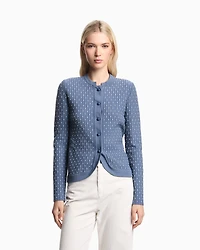 Emporio Armani - Polka-dot viscose-jacquard plain-knit cardigan, Woman, Light Blue, Size:
