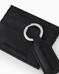 Emporio Armani - Gift box with card holder and keyring in tumbled leather, Man, Black, Size: TU