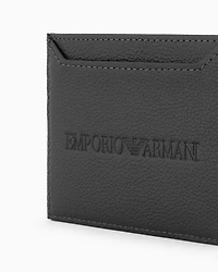 Emporio Armani - Tumbled leather card holder, Man, Black, Size: TU