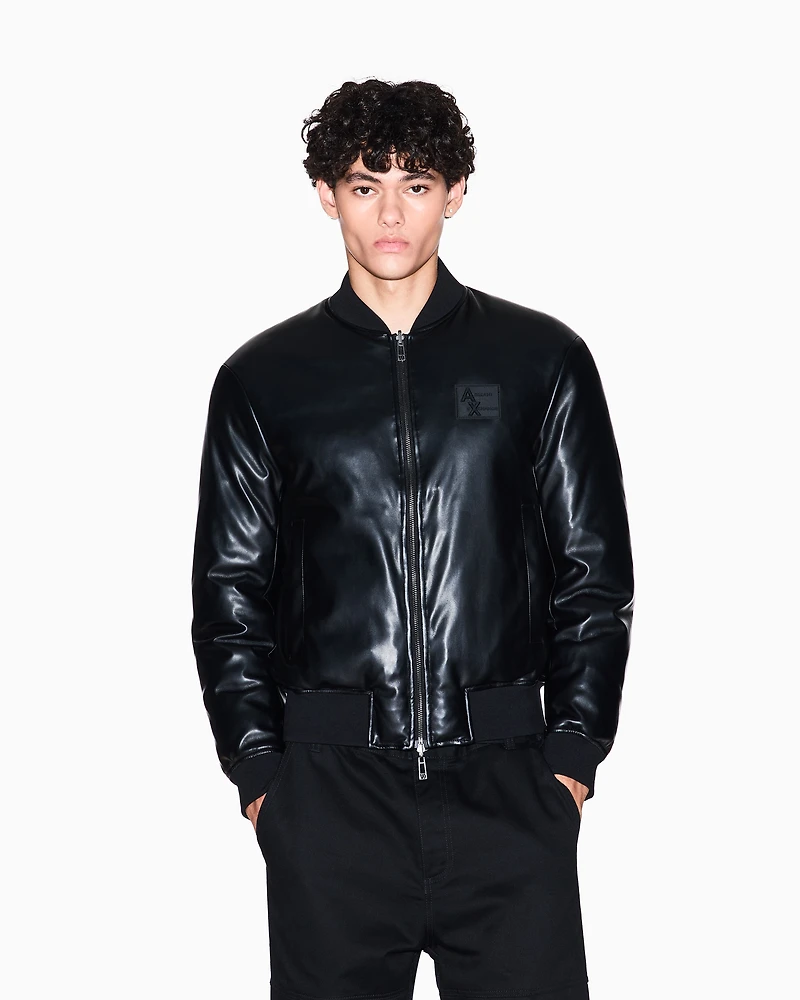 Armani Exchange - Shiny fabric bomber jacket, Man, Black, Size: