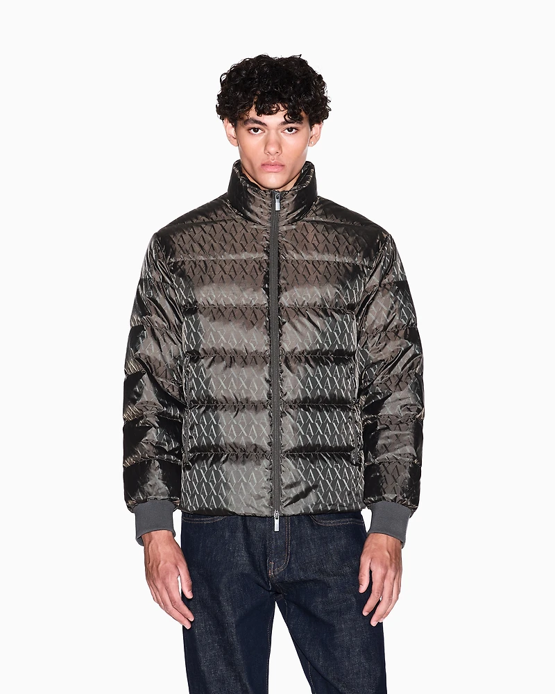 Armani Exchange - TONE ON ALLOVER LOGO PUFFER JACKET, Man, Beige, Size: