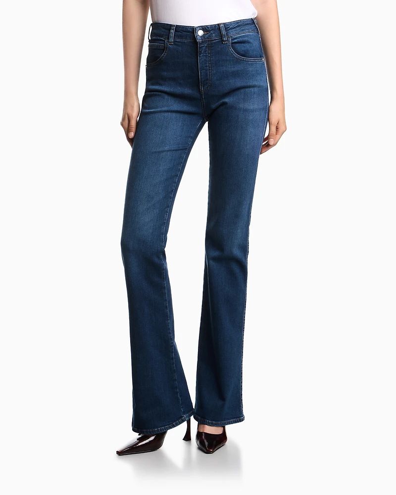Emporio Armani - J47 Mid-high rise jeans with a flared leg worn-look stretch denim, Woman, Blue, Size: