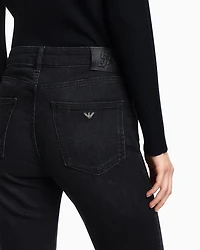 Emporio Armani - J47 Mid-high rise jeans with a flared leg worn-look stretch denim, Woman, Black, Size: