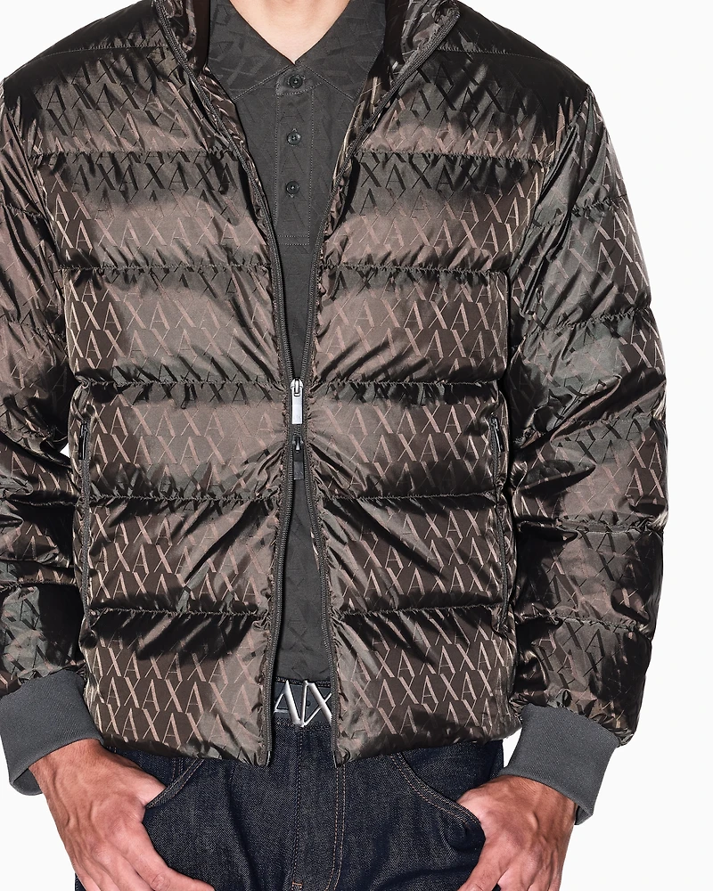 Armani Exchange - TONE ON ALLOVER LOGO PUFFER JACKET, Man, Beige, Size: