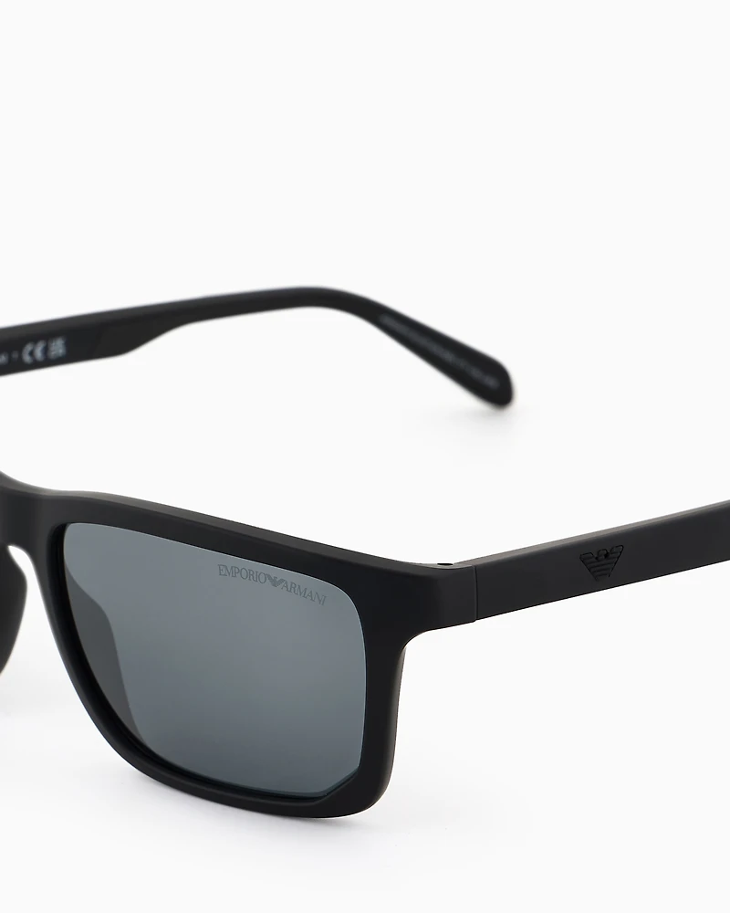 Emporio Armani - Men’s rectangular sunglasses, Man, Black, Size: 57L