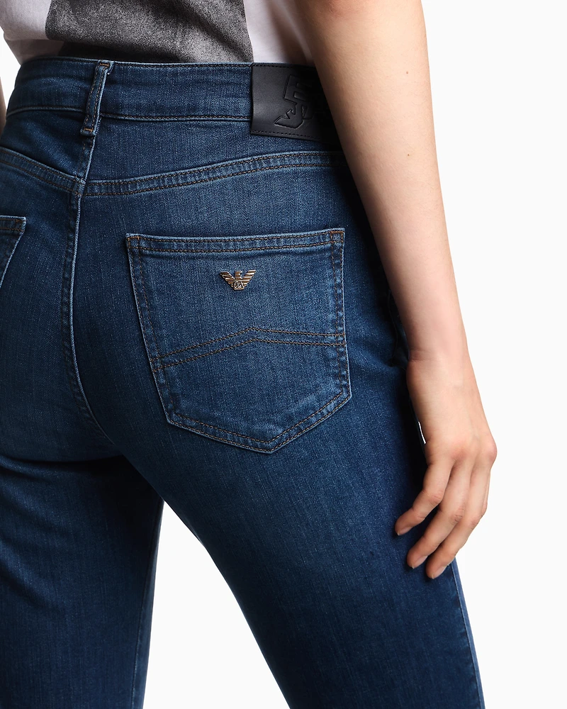 Emporio Armani - J47 Mid-high rise jeans with a flared leg worn-look stretch denim, Woman, Blue, Size: