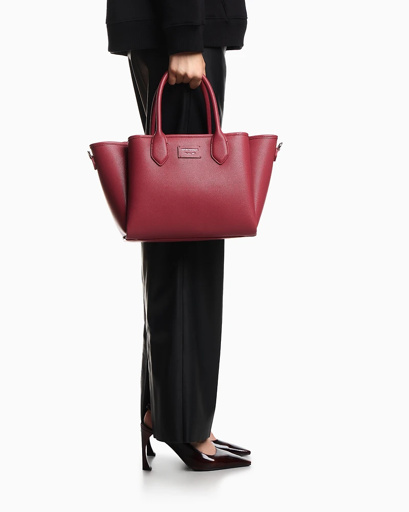 Emporio Armani - Medium shopper bag with palmellato finish, Woman, Red, Size: TU