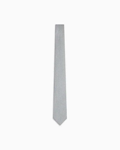 Emporio Armani - Pure silk tie with jacquard op-art motif, Man, Grey, Size: TU