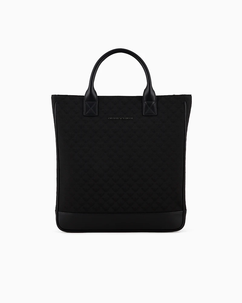 Emporio Armani - Nylon tote bag with all-over jacquard eagle, Man, Black, Size: TU