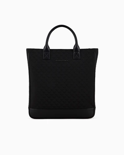 Emporio Armani - Nylon tote bag with all-over jacquard eagle, Man, Black, Size: TU