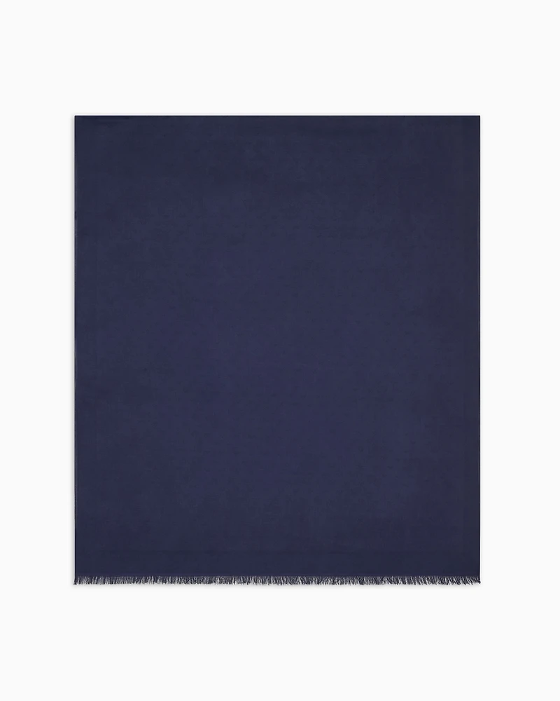 Emporio Armani - Modal and cotton stole with all-over jacquard logo, Man, Navy Blue, Size: TU