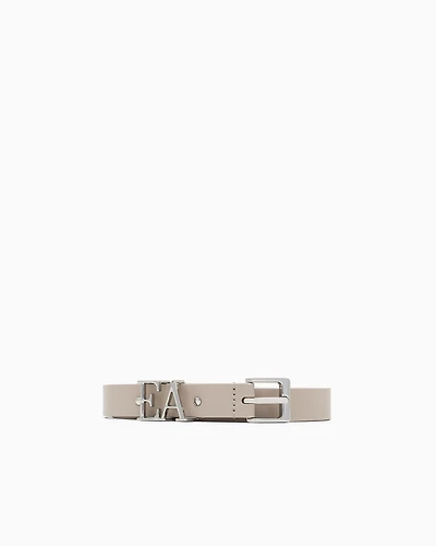 Emporio Armani - Smooth leather belt with moulded EA buckle, Woman, Beige, Size: