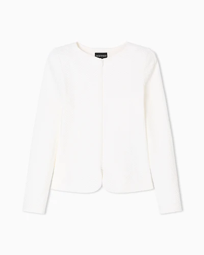 Emporio Armani - Chevron motif jersey zip-up jacket, Woman, White, Size: