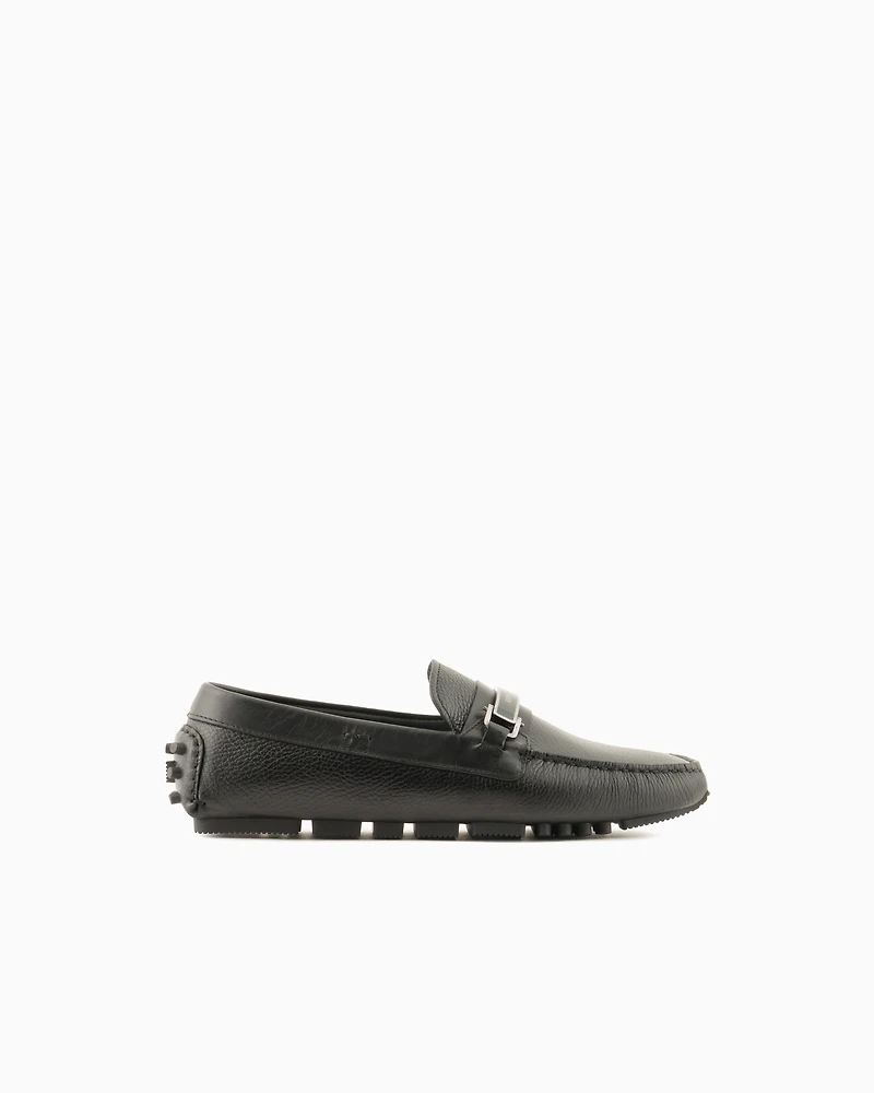 Emporio Armani - Pebbled leather driving loafers with stirrup bar, Man, Black, Size: