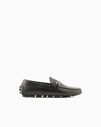 Emporio Armani - Pebbled leather driving loafers with stirrup bar, Man, Black, Size: