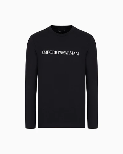 Emporio Armani - Pima-jersey jumper with printed logo, Man, Navy Blue, Size: