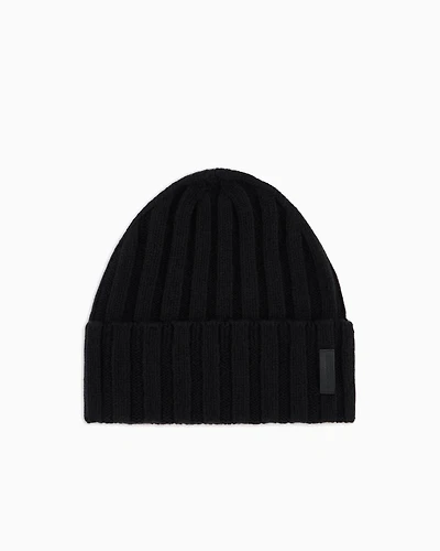 Emporio Armani - Pure cashmere, ribbed beanie, Man, Black, Size: