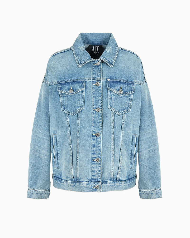 Armani Exchange - Used effect denim jacket, Woman, Blue, Size: