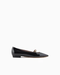 Emporio Armani - Pointed-toe ballerinas patent leather with an eagle plate, Woman, Black, Size: