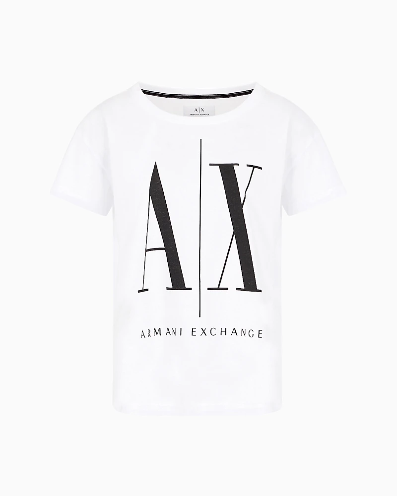 Armani Exchange - Relaxed fit T-shirt with round neck and logo, Woman, White, Size: