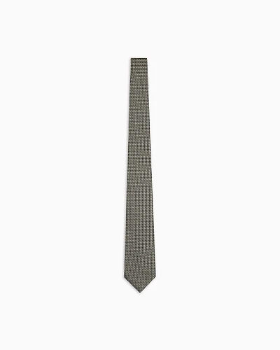 Emporio Armani - Pure silk tie with jacquard op-art motif, Man, Yellow, Size: TU
